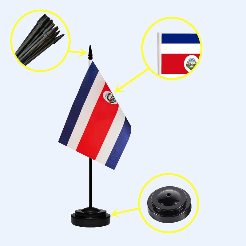 tibijoy Costa Rica Flags Costa Rican Small Mini Desk Flags Set Small Mini Costa Rica Flags Table Flag with 13" Black Pole, Black Base and Spear Top, Miniature Costa Rican Deluxe Desktop Flag, Home Decoration, - Image 5